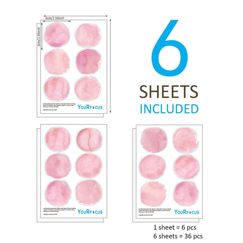 YouRfocus Pink Polka Dot Wall Decals 36pcs Watercolor Dots Wall Sticker for Kids, Baby Girls, Teens, and Nursery Room (6 Sheets) - Each Dot: 2.36 x 2.36 inch - Image 5